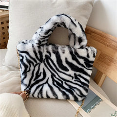 Leopard Chain Shoulder Bag Plush Winter Handbag