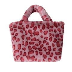 Winter Faux Fur Leopard Handbag Plush Messenger Bag Soft Warm Fur Bag Female Tra