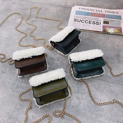 Winter Ladies Mini Pu Shoulder Bag Felt Stitching Small Square Bag