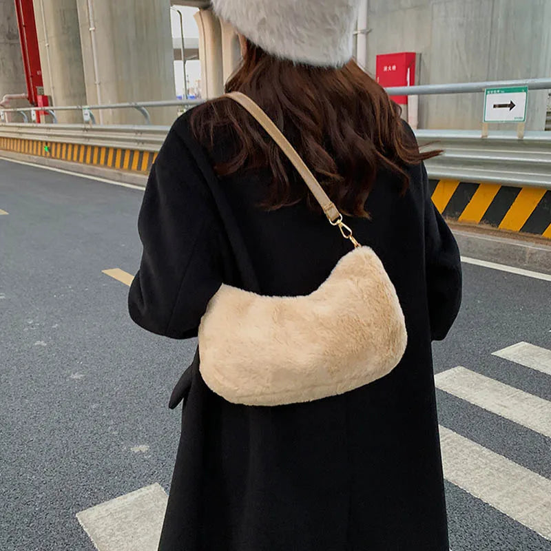 Winter Plush Handbag Women Clutches Purse Large Capacity Shoulder Bag