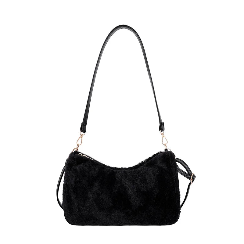 Winter Plush Handbag Women Clutches Purse Large Capacity Shoulder Bag