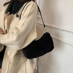 Winter Plush Handbag Women Clutches Purse Large Capacity Shoulder Bag