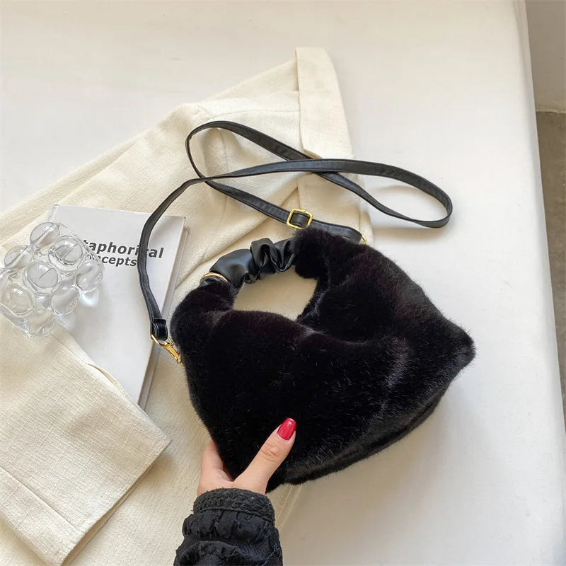Puffed Faux Fur Women Hobos Tote Bag Soft Warm Handbags
