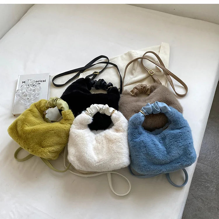 Puffed Faux Fur Women Hobos Tote Bag Soft Warm Handbags