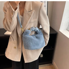 Puffed Faux Fur Women Hobos Tote Bag Soft Warm Handbags