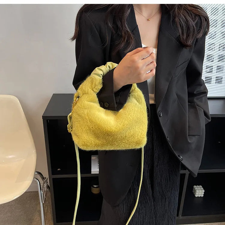 Puffed Faux Fur Women Hobos Tote Bag Soft Warm Handbags