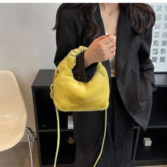 Puffed Faux Fur Women Hobos Tote Bag Soft Warm Handbags