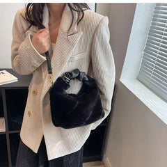 Puffed Faux Fur Women Hobos Tote Bag Soft Warm Handbags