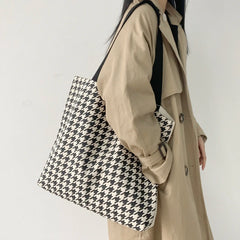 Winter Houndstooth Shoulder Bags Women Ladies Handbags Large Capacity Tote