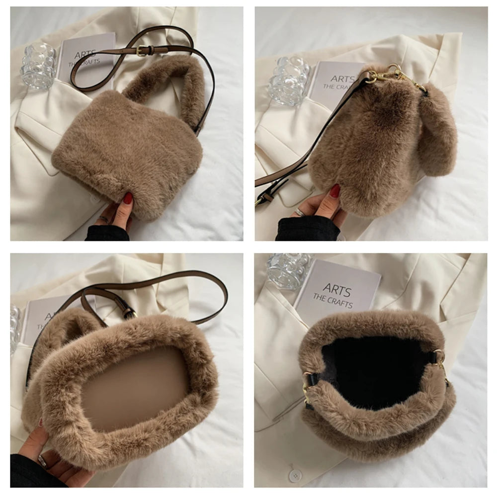Winter Soft Faux Fur Crossbody Bag Plush Fluffy Shoulder Bag Female Handbag
