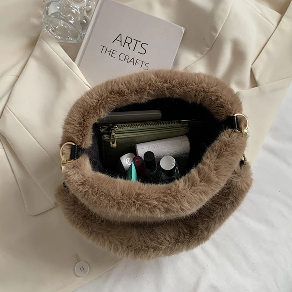 Winter Soft Faux Fur Crossbody Bag Plush Fluffy Shoulder Bag Female Handbag