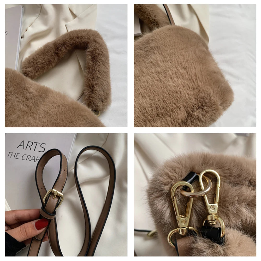 Winter Soft Faux Fur Crossbody Bag Plush Fluffy Shoulder Bag Female Handbag