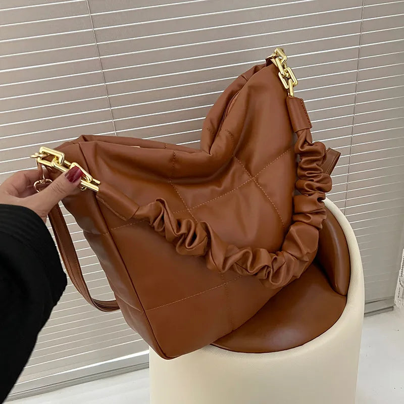 Winter Women Bucket Shoulder Bag PU Leather Crossbody bags Quilted Totes