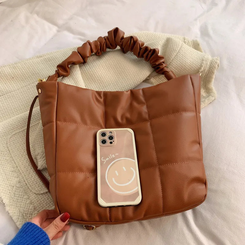 Winter Women Bucket Shoulder Bag PU Leather Crossbody bags Quilted Totes