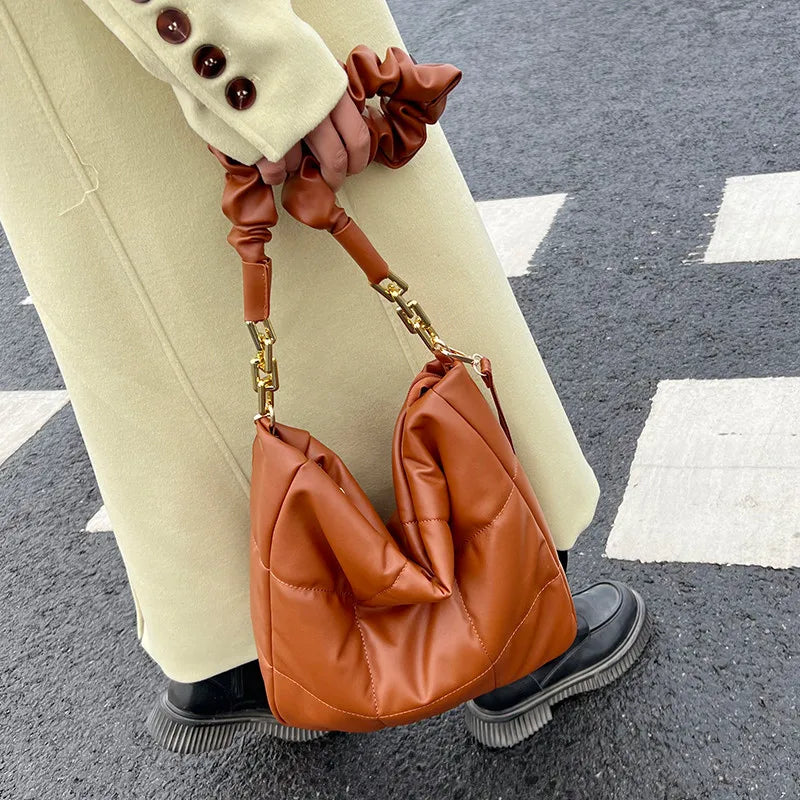Winter Women Bucket Shoulder Bag PU Leather Crossbody bags Quilted Totes