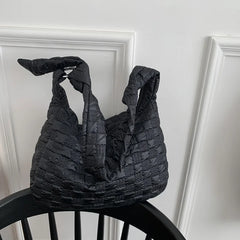 Winter Women's Shoulder Bag Large Down Feather Padded Messenger Handbag Plaid