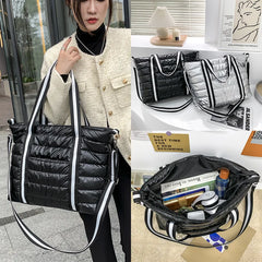 Women's Winter Nylon Shoulder Bag Large Capacity Quilted Lattice
