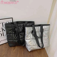 Winter Nylon Padded Quilted Handbag Warm Tote Bag Large Capacity
