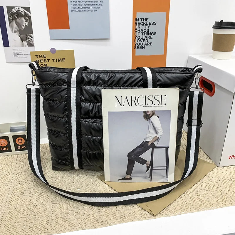 Winter Nylon Women Handbags Large Capacity Casual Quilted Lattice Shoulder Bags