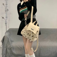 Winter Plush Backpacks Leopard Bags Casual School Travel Knapsack