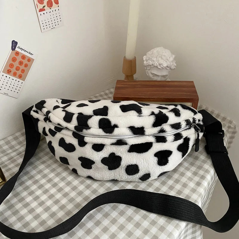 Leopard Pattern Winter Plush Belt Bag Women Fanny Pack