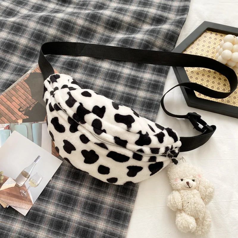 Leopard Pattern Winter Plush Belt Bag Women Fanny Pack