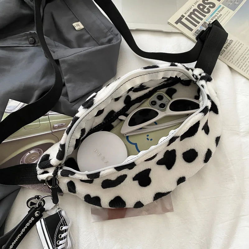 Leopard Pattern Winter Plush Belt Bag Women Fanny Pack