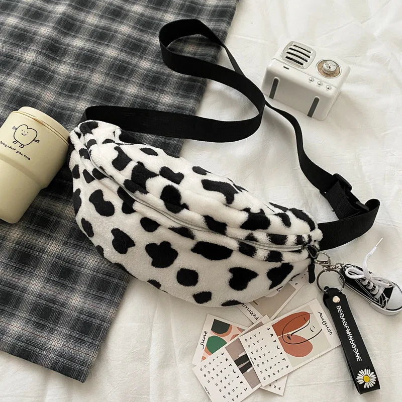 Leopard Pattern Winter Plush Belt Bag Women Fanny Pack