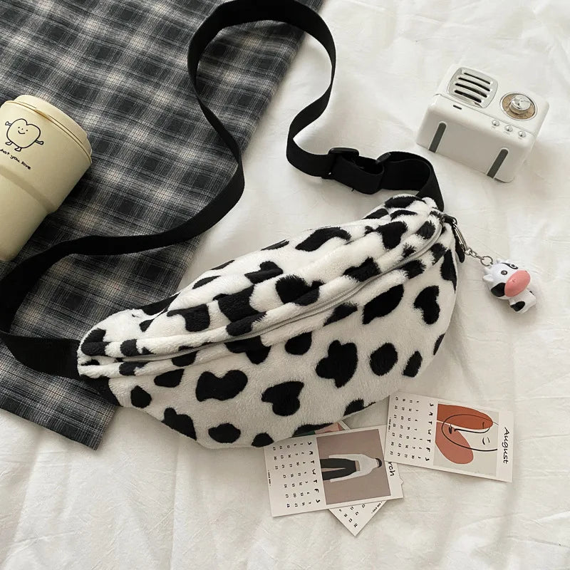 Leopard Pattern Winter Plush Belt Bag Women Fanny Pack
