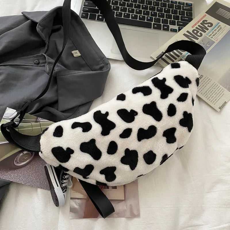 Leopard Pattern Winter Plush Belt Bag Women Fanny Pack