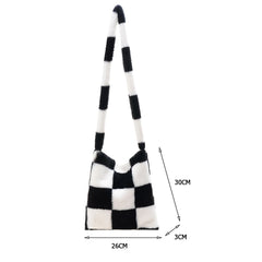 Winter Plush Checkered Shoulder Bag Women Shopping Bag