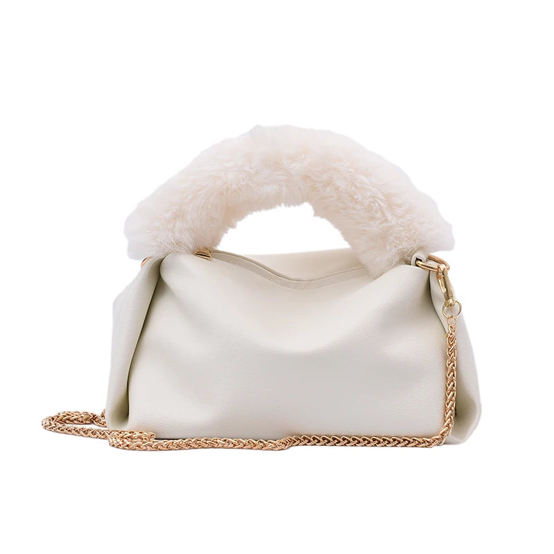 Winter Plush Hand Bag Metal Chain Shoulder Bags for Women