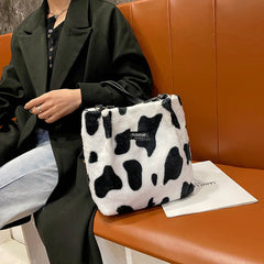 Winter Plush Mini Bag Leopard Print Shoulder Bucket Bags for Women