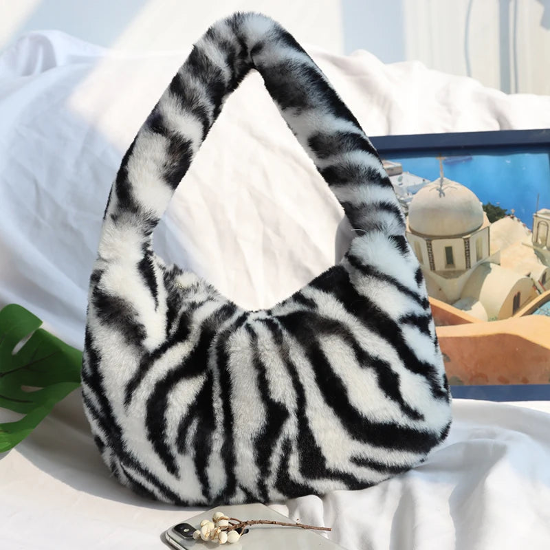 Winter Leopard Plush Shoulder Bag Warm Messenger Bag