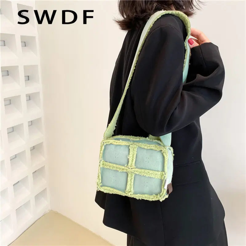 Winter Plush Square Bag Lamb Wool Women's Shoulder Crossbody Handbag
