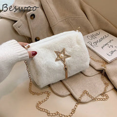 Winter Plush Women's Crossbody Bag Faux Fur Purses Casual Square Bag