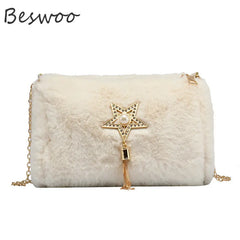 Winter Plush Women's Crossbody Bag Faux Fur Purses Casual Square Bag