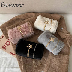Winter Plush Women's Crossbody Bag Faux Fur Purses Casual Square Bag