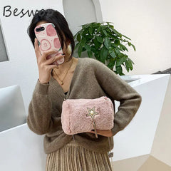 Winter Plush Women's Crossbody Bag Faux Fur Purses Casual Square Bag