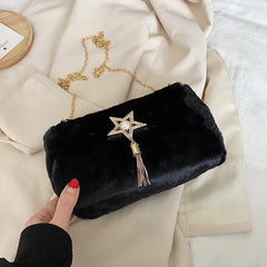 Winter Plush Women's Crossbody Bag Faux Fur Purses Casual Square Bag