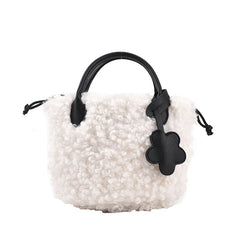 Winter Women's Lamb Wool Shoulder Bags Soft Plush Ladies Bucket Messenger Bag