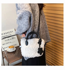 Winter Women's Lamb Wool Shoulder Bags Soft Plush Ladies Bucket Messenger Bag