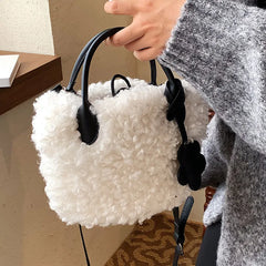 Winter Women's Lamb Wool Shoulder Bags Soft Plush Ladies Bucket Messenger Bag