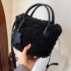 Winter Women's Lamb Wool Shoulder Bags Soft Plush Ladies Bucket Messenger Bag