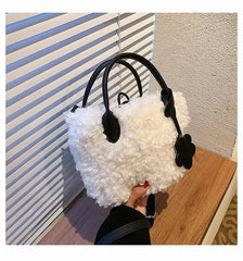 Winter Women's Lamb Wool Shoulder Bags Soft Plush Ladies Bucket Messenger Bag