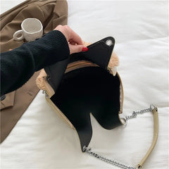 Winter Plush Shoulder Tote Bag with Chain Strap for Women