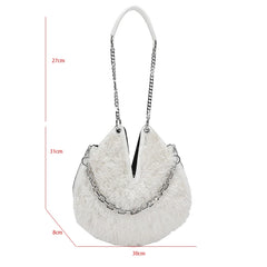Winter Plush Shoulder Tote Bag with Chain Strap for Women
