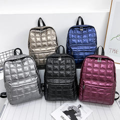 Winter Quilted Plaid Women's Backpack Light Down Female Backpack