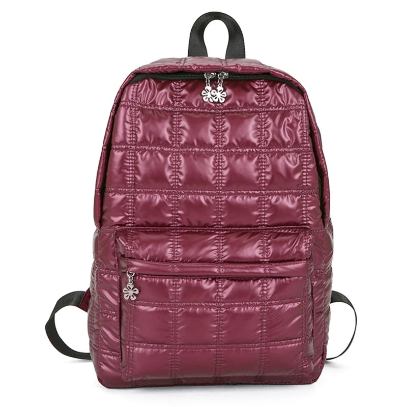 Winter Quilted Plaid Women's Backpack Light Down Female Backpack