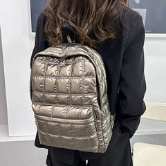 Quilted Plaid Women's Backpack Down Casual Female Backpack
